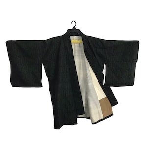Vintage Kimono Japanese Traditional Noragi Haori Hanten Jinbei Cardigan Happi Jacket Tachiwaki Motifs M388 Duck Green