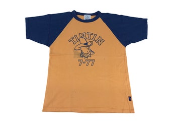 Vintage Tintin 7-77 Spell Out Cowboy Logo Tee T-shirt Printed Modern Classic Fashion Inspired Designer Streetwear Fit Size S M383