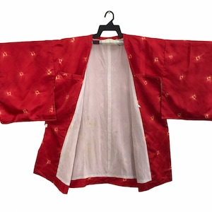 Vintage Kimono Japanese Traditional Noragi Haori Hanten Jinbei Cardigan Happi Jacket Abstract Motifs L720 Red