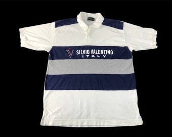 Vintage Silvio Valentino Italy Polo Tee T-shirt Striped Block Design Inspired Designer Brand Unisex Wear Streetwear L K2214j