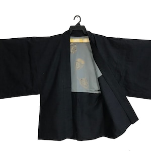 Vintage Kimono Japanese Traditional Brand Noragi Haori Hanten Jinbei Cardigan Happi Jacket Plain Hannya Mask Art Motifs Design XL R501s