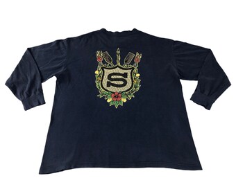 Vintage 90a Stussy USA Big Flower Logo Aloha Hawaii Longsleeve Tee T-shirt Skate Fashion Streetwear Fits Size L K2182j