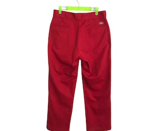 Vintage Dickies Trouser Pant Jeans Red Khakis Inspired Designer Unisex Tactical Wear Fits Waist Size 31 32 Streetwear K288