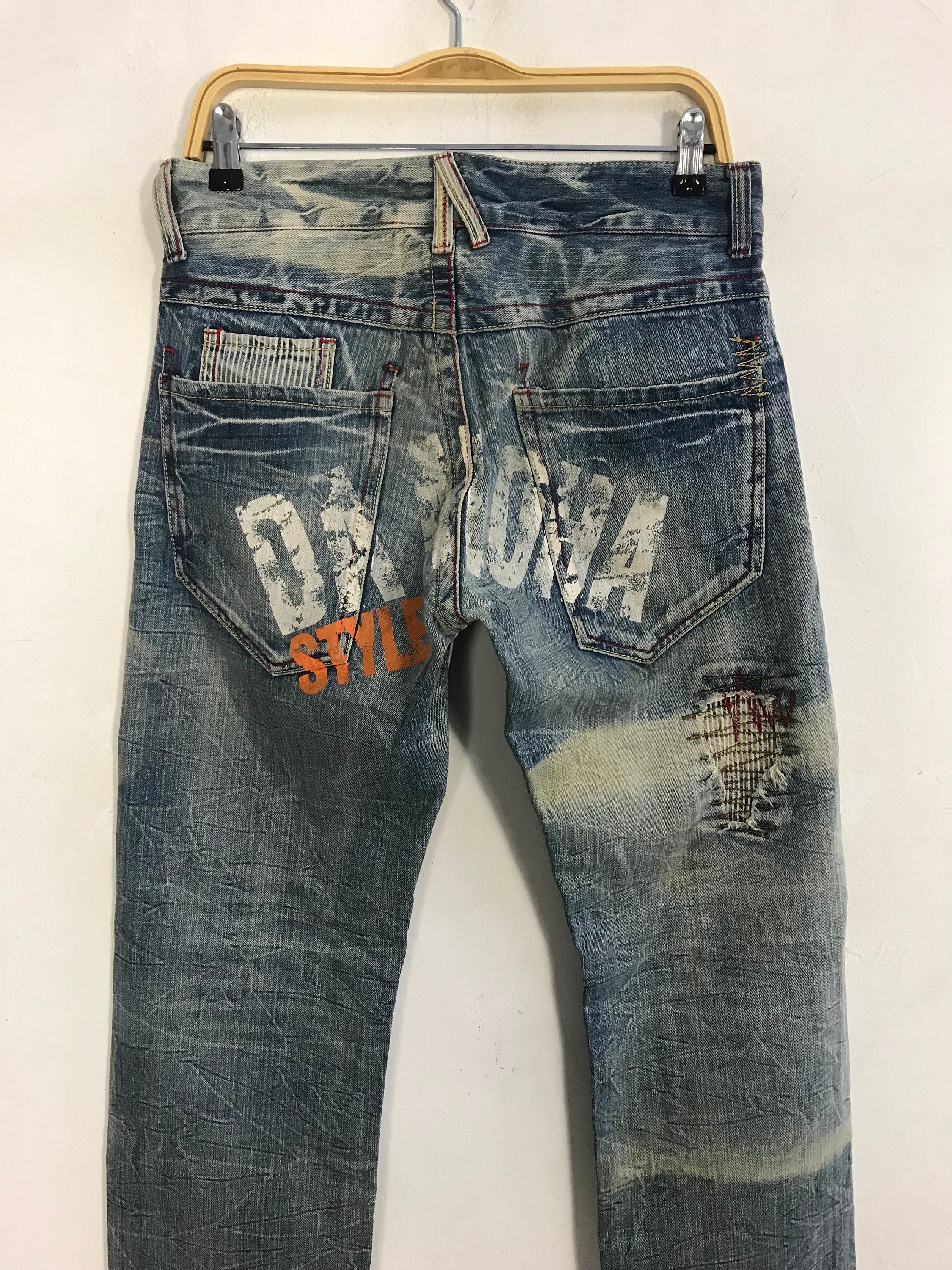 Vintage Japanese Brand Piko Aloha Distressed Denim Jeans Indigo