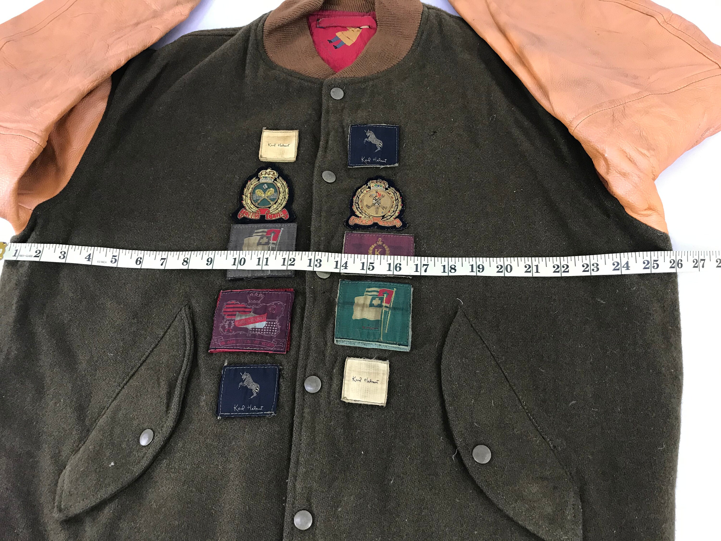 Vintage Karl Helmut Varsity Leather Wool Jacket Snap Button Many