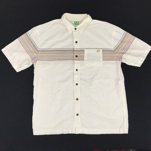 Vintage Hang Ten Button Down Style Borduurlogo Geïnspireerd Designer Brand Striped Design Single Pocket Style Street Wear