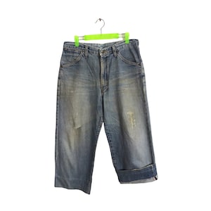 Vintage 90s Wrangler Western Wear Selvedge Distressed  Denim Jeans Indigo Straight Cut Size Waist 32 Inspired Designer Streetwear K734