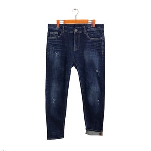 Vintage Retro Engine Distressed Denim Jeans Indigo Slim Fit Cut Size Waist 34 Inspired Designer Unisex Wear Streetwear K245