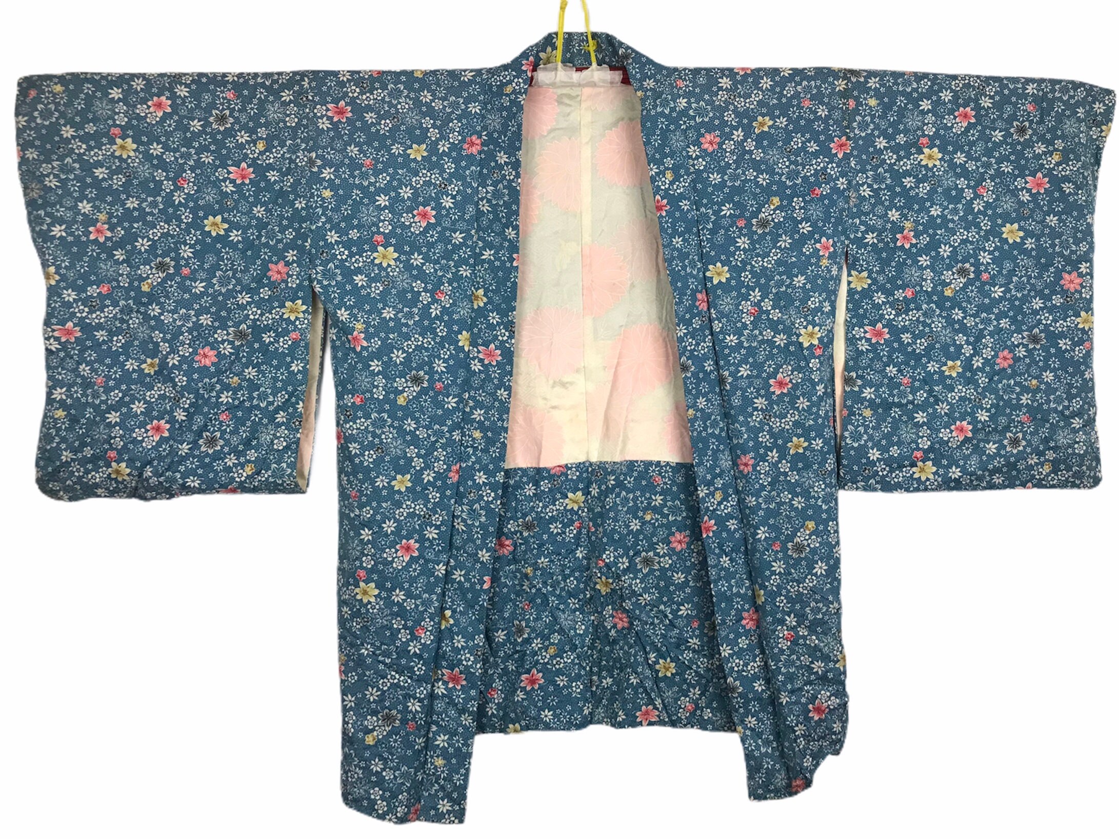 Vintage Kimono Japanische Traditionelle Noragi Haori Hanten Jinbei Strickjacke Happi Jacke Baumwolle Floral Art H149 Blau