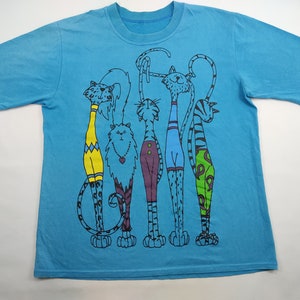 Vintage 90s Five Cats Animal Cartoon Cat Lover Art Tee T-shirt Big Printed Modern Classic Fashion Inspired Designer Streetwear J409