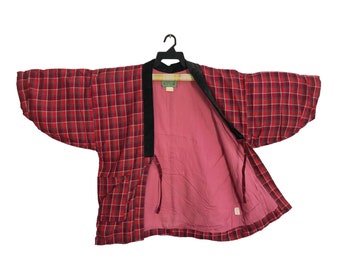 Vintage gepolsterte Kimono japanische traditionelle Noragi Haori Hanten Jinbei Strickjacke Happi Jacke kariert kariert Design Art R294