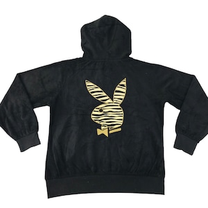 Vintage Playboy Bunny Hoodies Zebra Bunny Head Logo Spell Out