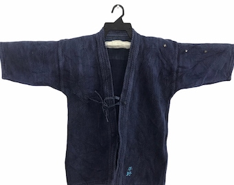 Vintage Shashiko Kimono Japanese Traditional Noragi Haori Hanten Jinbei Cardigan Happi Jacket Indigo Denim Inspired Art H471