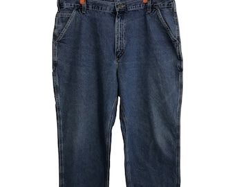Vintage Hype Dungaree Carhartt Indigo Denim Jeans Utility Work Carpenter Pant Design Designer Unisex Wear fits Size 40 Streetwear R056j