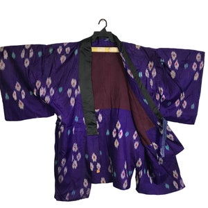 Vintage Kimono Japanese Traditional Noragi Haori Hanten Jinbei Cardigan Happi Jacket Japanese Brand Abstract Motif XL R452