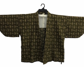 Vintage Uppawari Kimono Japanese Traditional Noragi Haori Hanten Jinbei Cardigan Happi Jacket Spiral Abstract Art H419