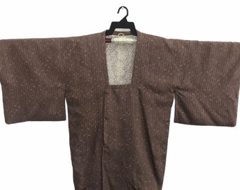 Vintage Kimono Japanese Traditional Noragi Haori Hanten Jinbei Cardigan Happi Jacket Leaves Grass Art H720 Dust Pink