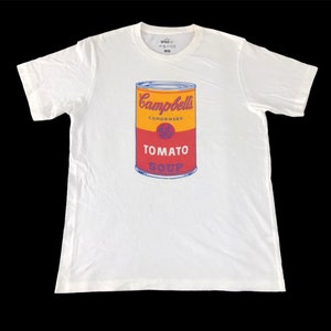 Vintage Andy Warhol Campbell&#39;s Tomato Soup Inspired Designer Brand Tee T-shirt Big Logo Spell Out Printed Unisex Wear Streetwear Size M L998