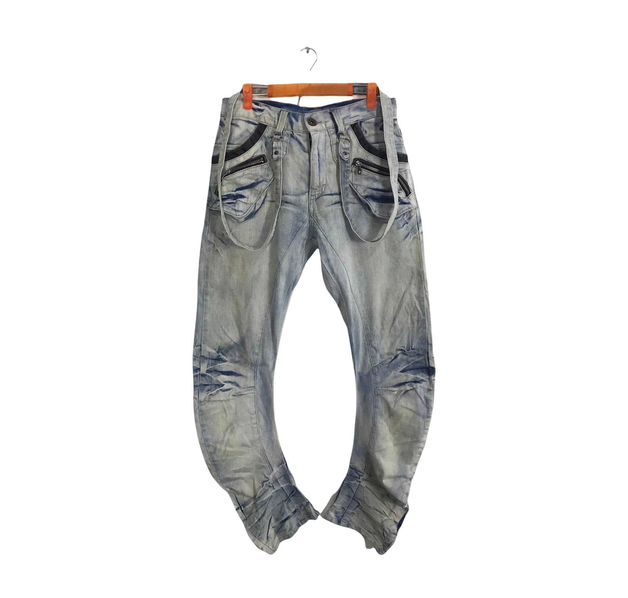 Vintage PPFM Distressed Denim Jeans Indigo Banana Cut Tactical