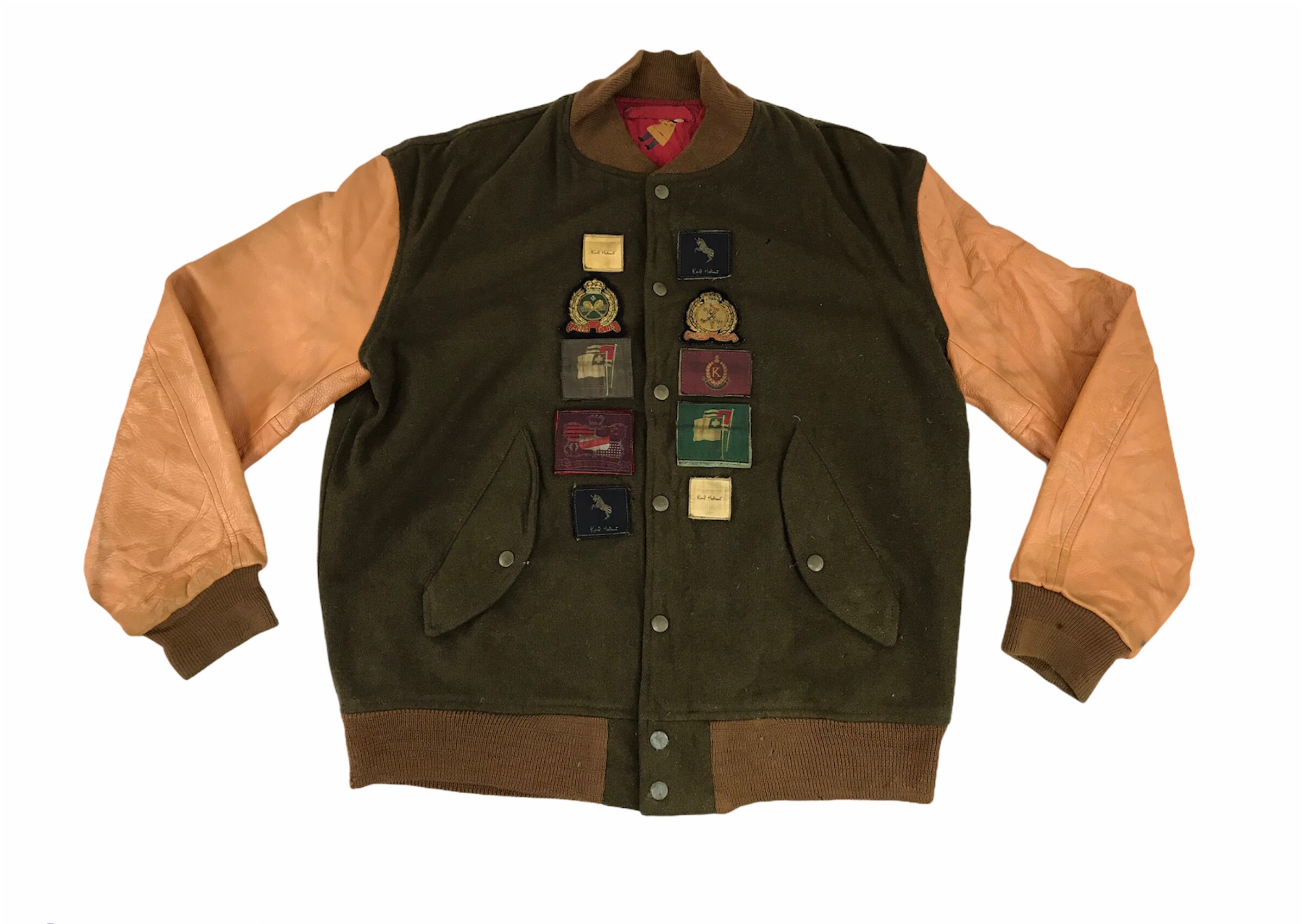 Vintage Karl Helmut Varsity Leather Wool Jacket Snap Button Many