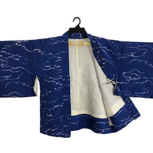 Vintage Kimono Japanese Traditional Noragi Haori Hanten Jinbei Cardigan Happi Jacket Cloud Design Art R266 Blue