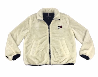 Vintage Tommy Hilfiger Sherpa Zipper Sweatshirt Hoodies Jacket Inspired Designer Brand Pull Over Style Streetwear L483