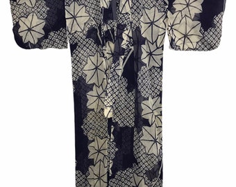 Vintage Kimono Japanese Traditional Noragi Haori Hanten Jinbei Cardigan Happi Jacket Flower Marigold Art H791 Black White