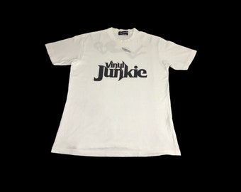 Vintage Hysteric Glamour Vinyl Junkie Distressed Inspired Designer Spell Out Streetwear Japanese Brand L380 White