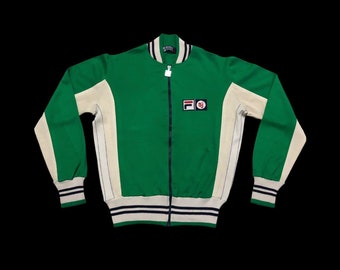 Very Rare Vintage 70s Fila Bjorn Borg Kelly Green MK2 Tracktop Jacket Style Inspired Designer Fashion Streetwear Unisex Wear Size L