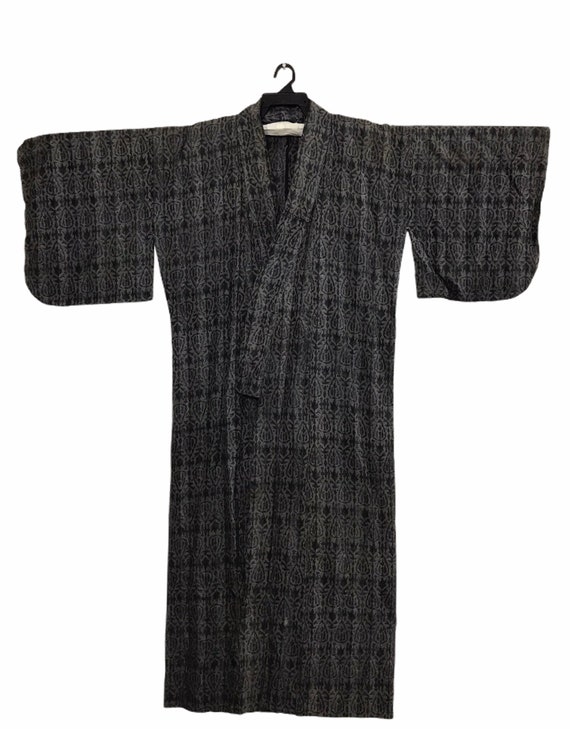 Samdassler Vintage Kimono Japanese Traditional Noragi Haori Hanten Jinbei Cardigan Happi Jacket Abstract Symmetry Art H650 Dark Brown