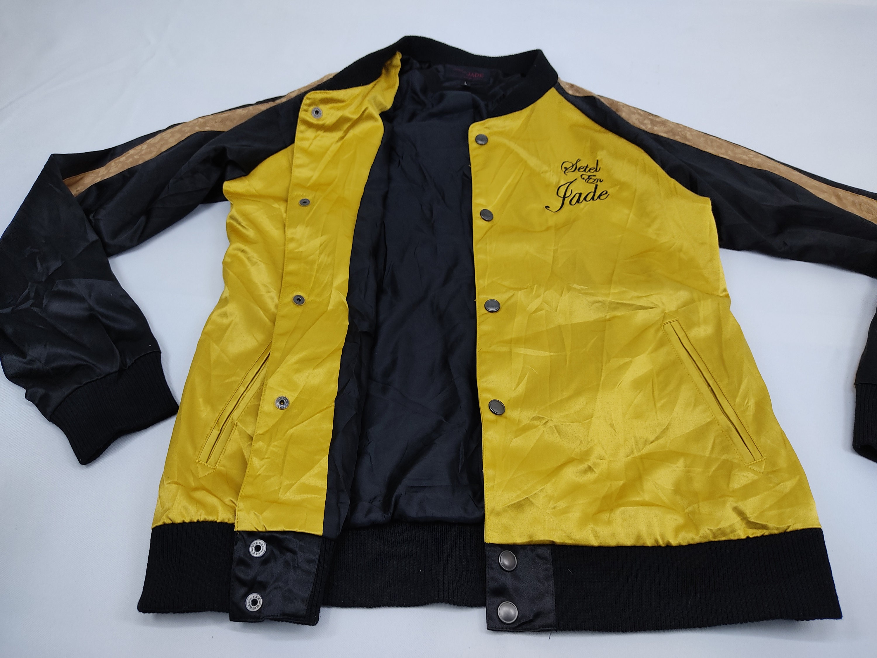Vintage Setel En Jade New Street Satin Snap Button Varsity Jacket