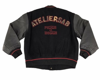 Vintage Atelier Sab Femme Et Homme Stickerei Big Logo Varsity Wolljacke Snap Button Style Inspiriert Designer Größe L XL Streetwear M244