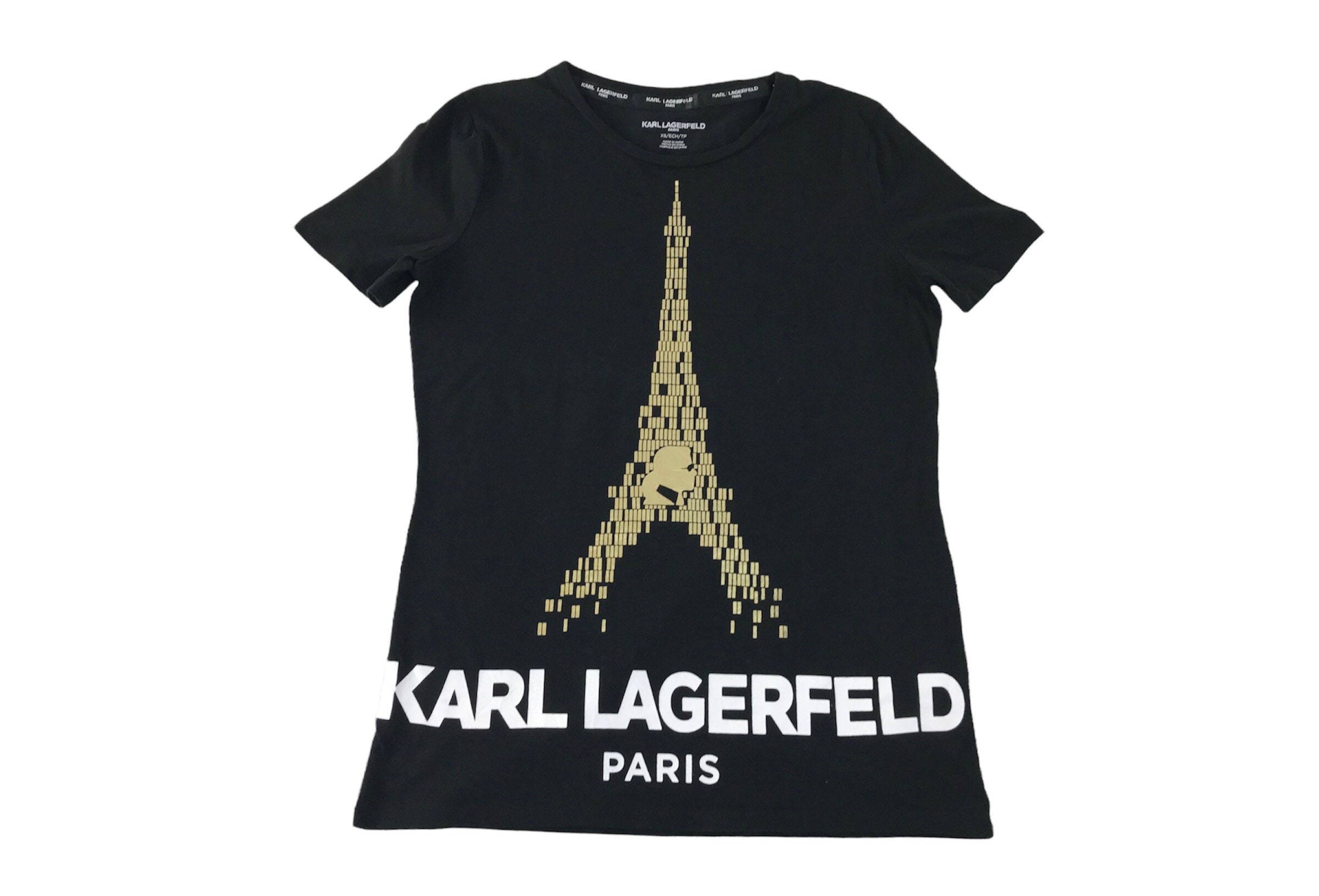 Karl Lagerfeld Paris Designer Tee T-shirt Big Logo Eiffel Tower 