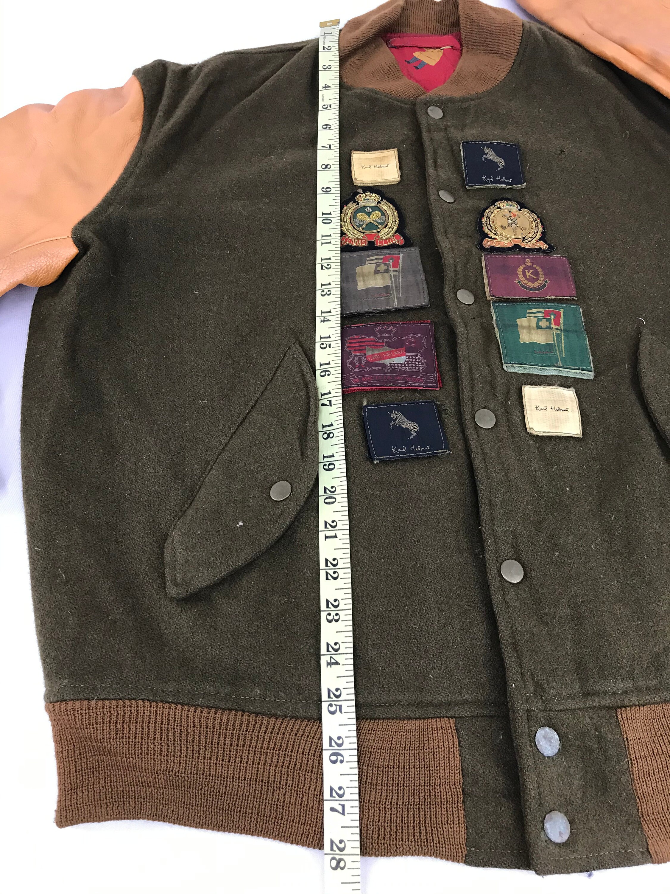 Vintage Karl Helmut Varsity Leather Wool Jacket Snap Button