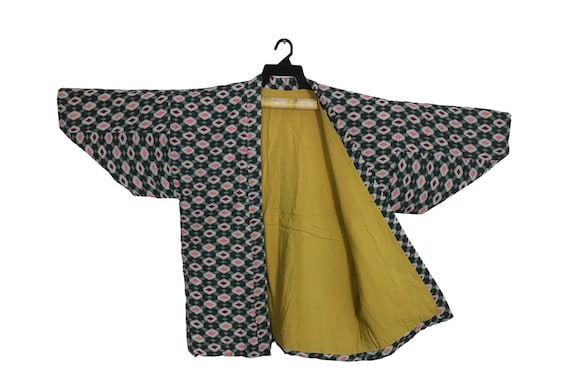 Vintage Padded Kimono Japanese Traditional Noragi Haori Hanten Jinbei Cardigan Happi Jacket Japanese Brand Hishi Motif XL R624