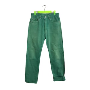 Vintage 90-tals Levi's & Strauss slitna denimjeans med knappgylf, grön design, storlek 30, inspirerad designer, unisex, streetwear, K287