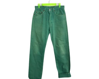 Vintage jaren '90 Levi's & Strauss Distressed Denim Buttonfly Jeans Groen Design Maat Taille 30 Geïnspireerd Designer Unisex Wear Streetwear K287