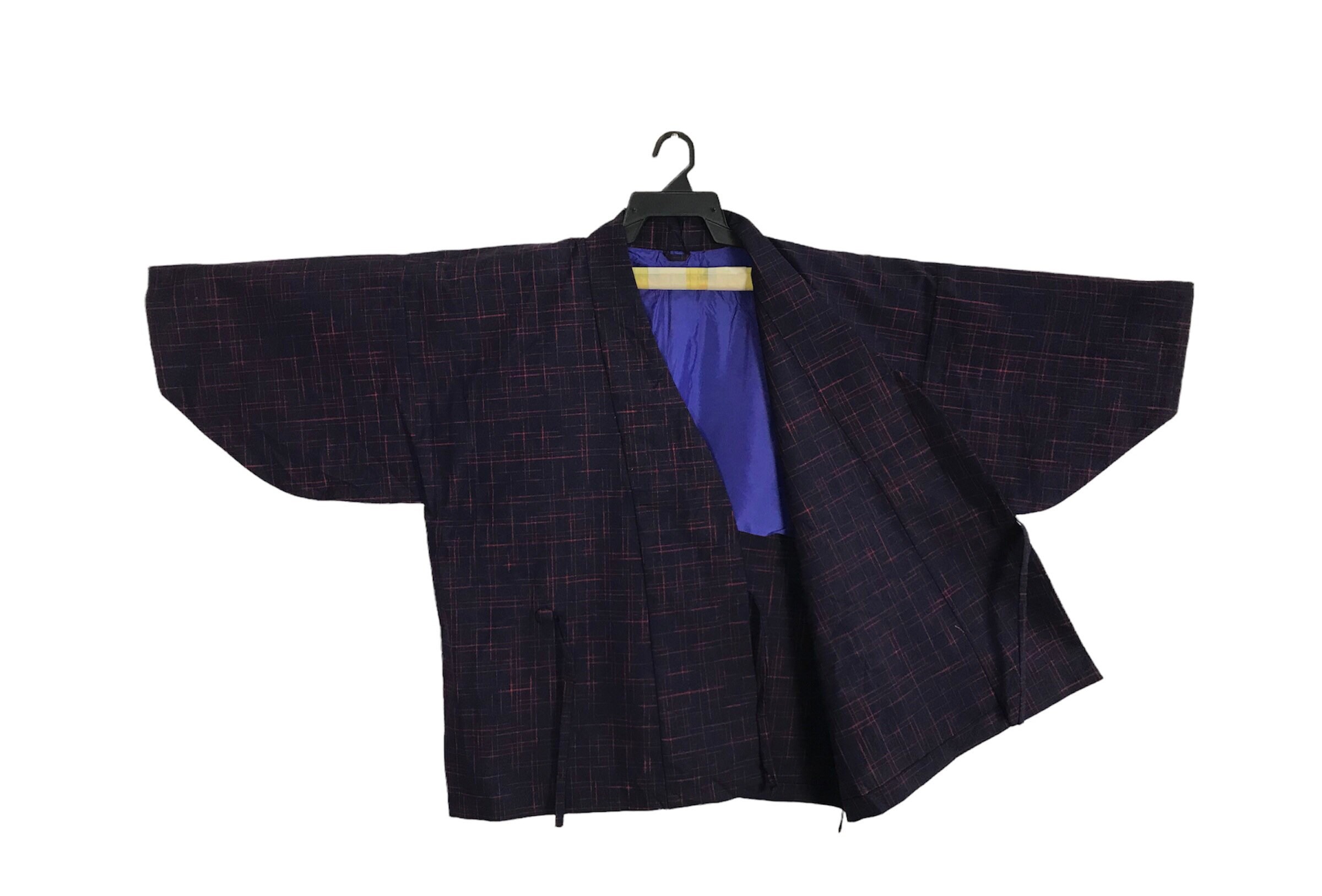 Vintage Kimono Japanese Traditional Noragi Haori Hanten Jinbei Cardigan Happi Jacket Symmetry Art Size XL K2086 Dark Purple
