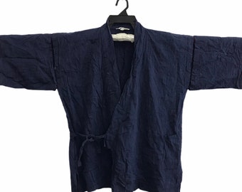 Vintage Kimono japanische traditionelle Noragi Haori Hanten Jinbei Strickjacke Happi Jacke Plain Art H591 Navy Blue