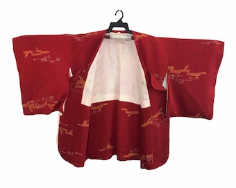 Vintage Kimono Japanese Traditional Noragi Haori Hanten Jinbei Cardigan Happi Jacket Abstract Motif Art L653