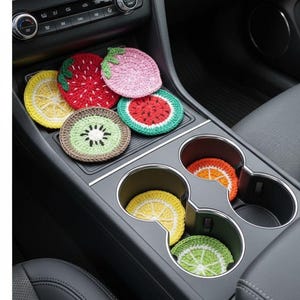 Gehaakte fruitvormige auto-onderzetters, schattige Y2K auto-accessoires, cadeau voor nieuwe bestuurders