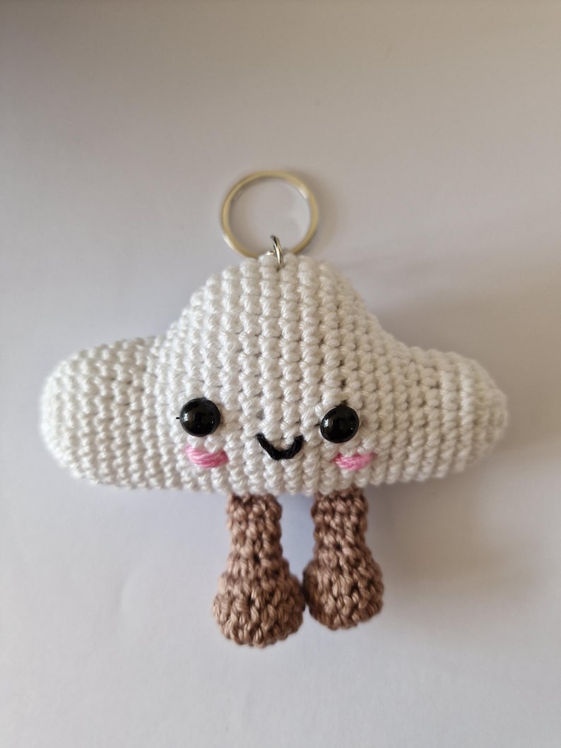smiley cloud white keyring with feet,handmade crochet