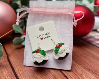 Handgemachte gehäkelte Weihnachtspudding Ohrringe: Sterling Silber Haken