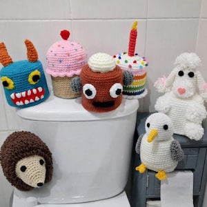 Crochet Toilet Roll Cover: Poodle, Cake, Hedgehog, Robot Cosy,