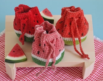Mini sac à cordon pastèque, pochette crochetée à la main, rangement, cadeau