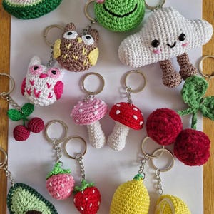 Fruit ,bag charms, mushroom, owl, cloud,  avocado, strawberry,  cherry, watermelon ,kawaii, keyring