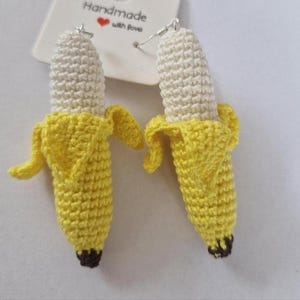 Crochet Banana Earrings: Handmade Cotton Fruit Jewelry, Banana Keyring image 20
