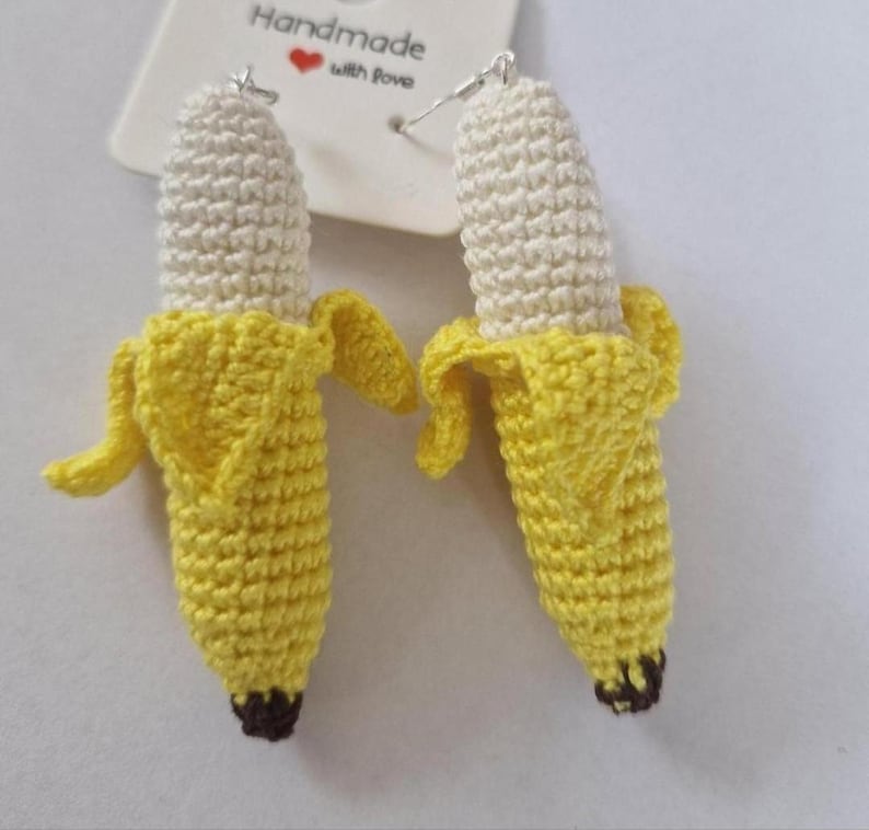 Crochet Banana Earrings: Handmade Cotton Fruit Jewelry, Banana Keyring image 20