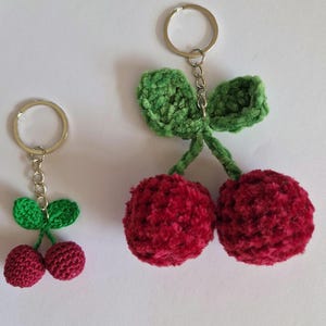 handmade crochet cherry keyrings small and large