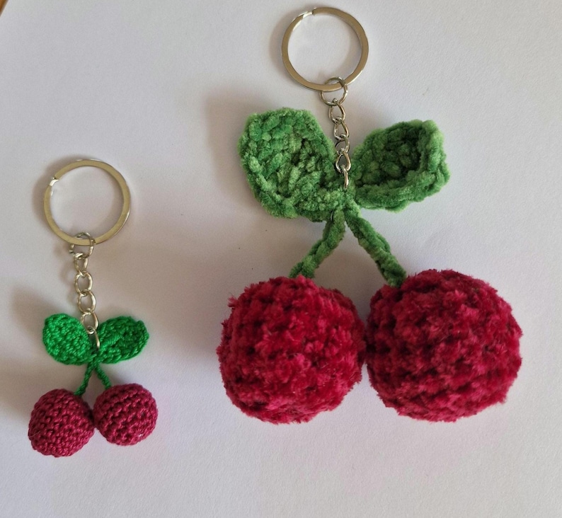 handmade crochet cherry keyrings small and large